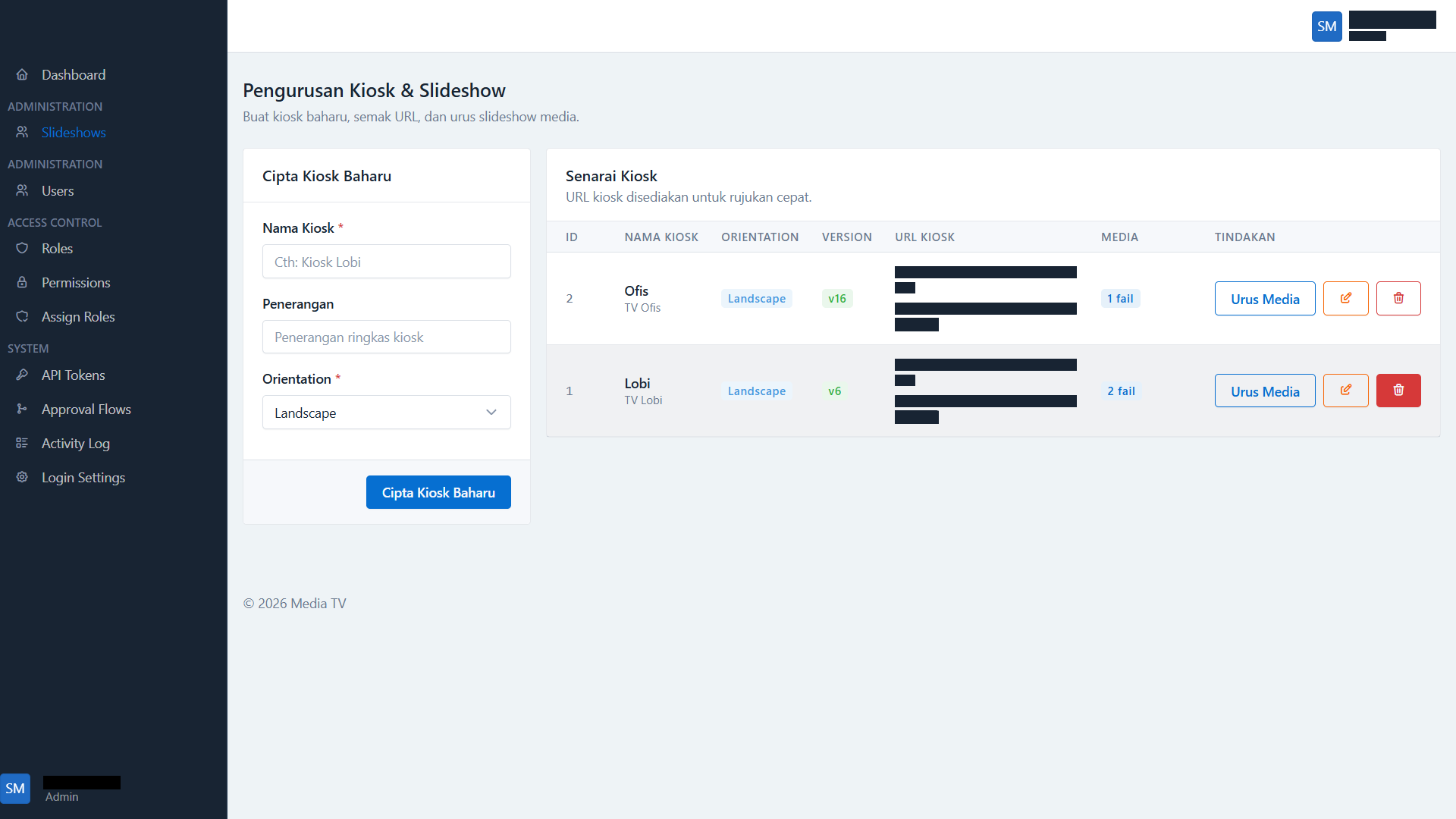 Centralized Kiosk and Slideshow management screenshot